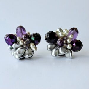 Vintage Louis Rousselet French Baroque Faux Pearl Carnival & Glass Bead Earrings